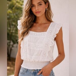 American Eagle Ruffle Embroidered Top